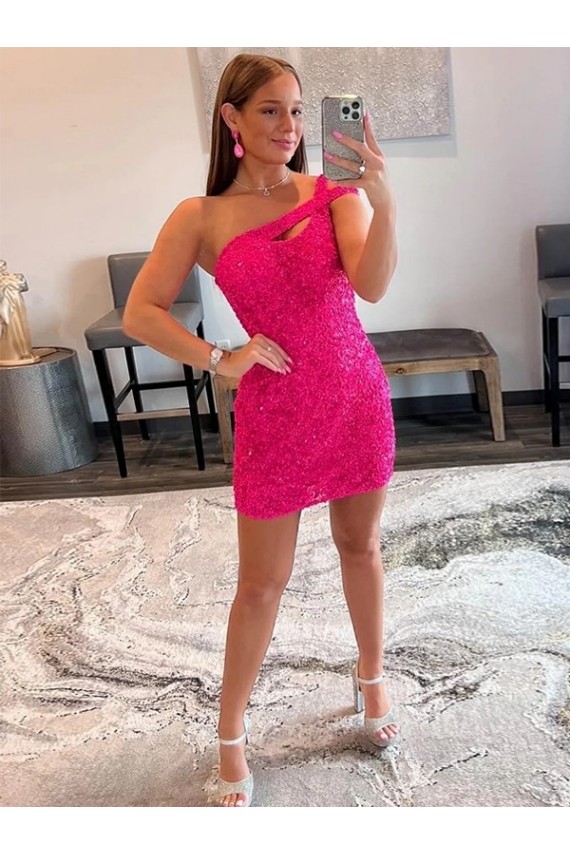 Purchase Short Sleeveless One Shoulder Sheath Velvet Sequin Short Evening Dress Canada