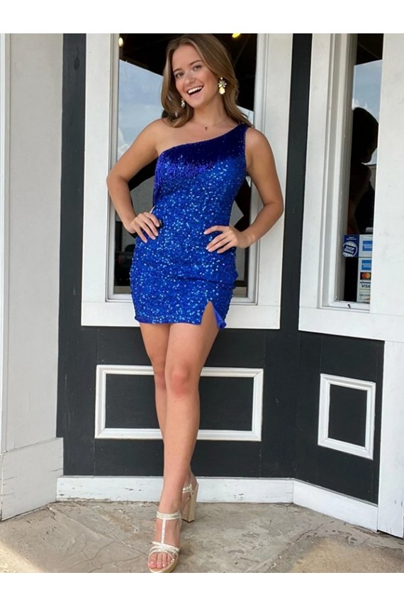 Purchase Short Sleeveless One Shoulder Velvet Sequin Short Evening Dress Canada