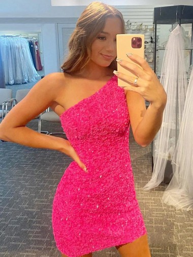 Purchase Short Sleeveless One Shoulder Sheath Velvet Sequin Homecoming Gown Canada