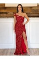 Purchase Sweep Train Sleeveless One Shoulder Sheath Long Velvet Sequin Evening Dress Canada