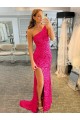 Purchase Sweep Train Sleeveless One Shoulder Sheath Velvet Sequin Evening Dress Canada