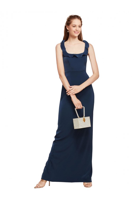 Purchase Long Sleeveless Scoop Neck Sheath Stretch Crepe Dark Navy Evening Dress Canada