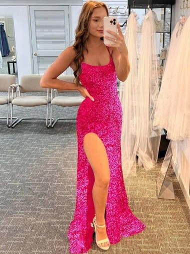 Purchase Sweep Train Sleeveless Spaghetti Straps Velvet Sequin Evening Dress Canada