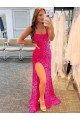 Purchase Sweep Train Sleeveless Spaghetti Straps Velvet Sequin Evening Dress Canada