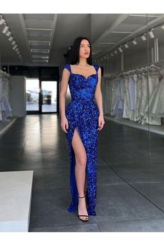 Purchase Sweep Train Sleeveless Spaghetti Straps Sheath Velvet Sequin Evening Dress Canada