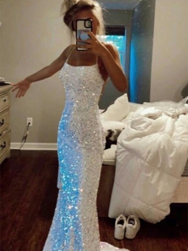 Purchase Sweep Train Sleeveless Spaghetti Straps Velvet Sequin Long Evening Dress Canada