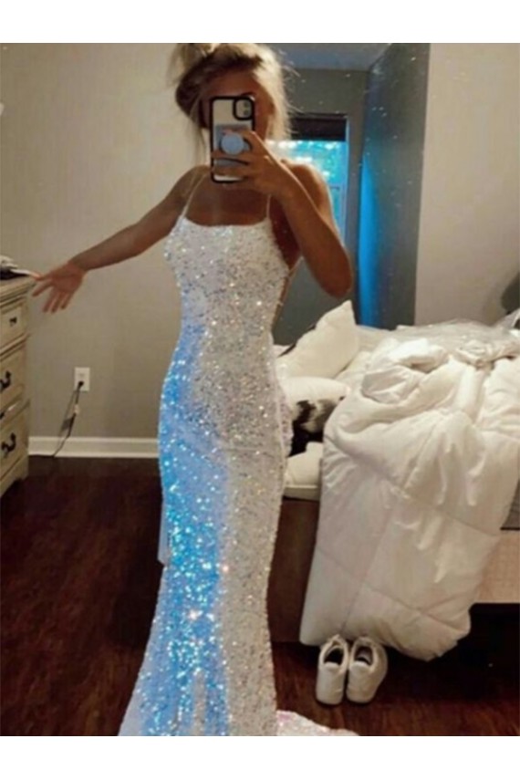 Purchase Sweep Train Sleeveless Spaghetti Straps Velvet Sequin Long Evening Dress Canada