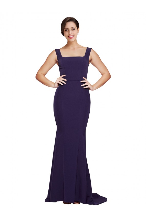 Purchase Sweep Train Sleeveless Square Neck Sheath Stretch Crepe Dark Navy Semi Formal Evening Dress Canada