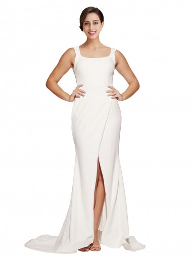 Purchase Sweep Train Sleeveless Square Neck Sheath Stretch Crepe Low Back Semi Formal Evening Dress Canada