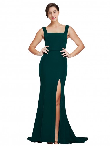 Purchase Sweep Train Sleeveless Square Neck Sheath Stretch Crepe Midnight Green Semi Formal Evening Dress Canada