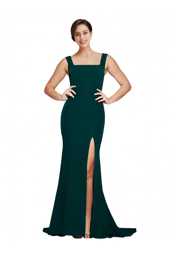 Purchase Sweep Train Sleeveless Square Neck Sheath Stretch Crepe Midnight Green Semi Formal Evening Dress Canada
