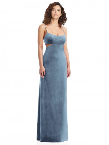 Purchase Long Sleeveless Square Neck Sheath Stretch Velvet Maxi Evening Dress Canada