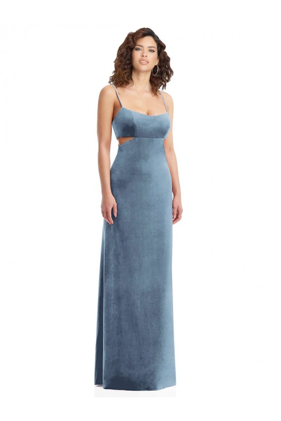 Purchase Long Sleeveless Square Neck Sheath Stretch Velvet Maxi Evening Dress Canada