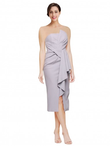 Purchase Cocktail Length Sleeveless Strapless Sheath Stretch Crepe Evening Dress Canada