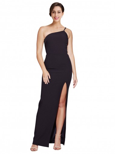 Purchase Long Sleeveless One Shoulder Sheath Stretch Crepe Bridal Party Dress Canada
