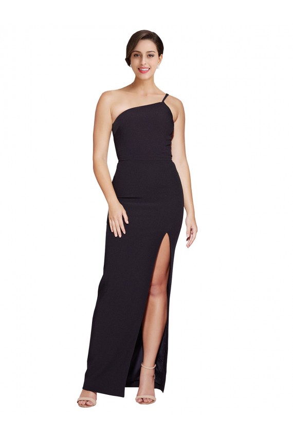 Purchase Long Sleeveless One Shoulder Sheath Stretch Crepe Bridal Party Dress Canada