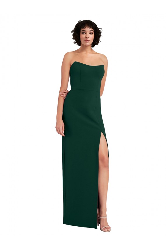 Purchase Long Sleeveless Scoop Neck Sheath Stretch Crepe Midnight Green Evening Dress Canada