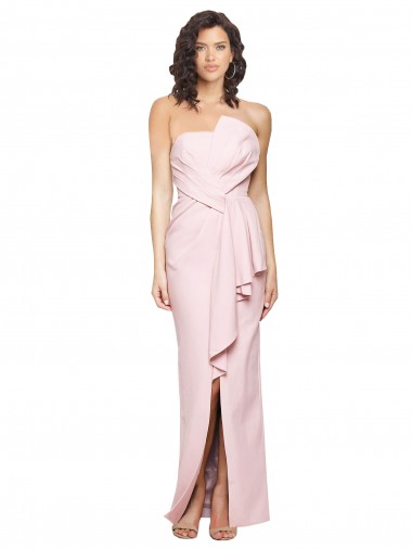 Purchase Long Sleeveless Strapless Sheath Stretch Crepe Pink Evening Dress Canada