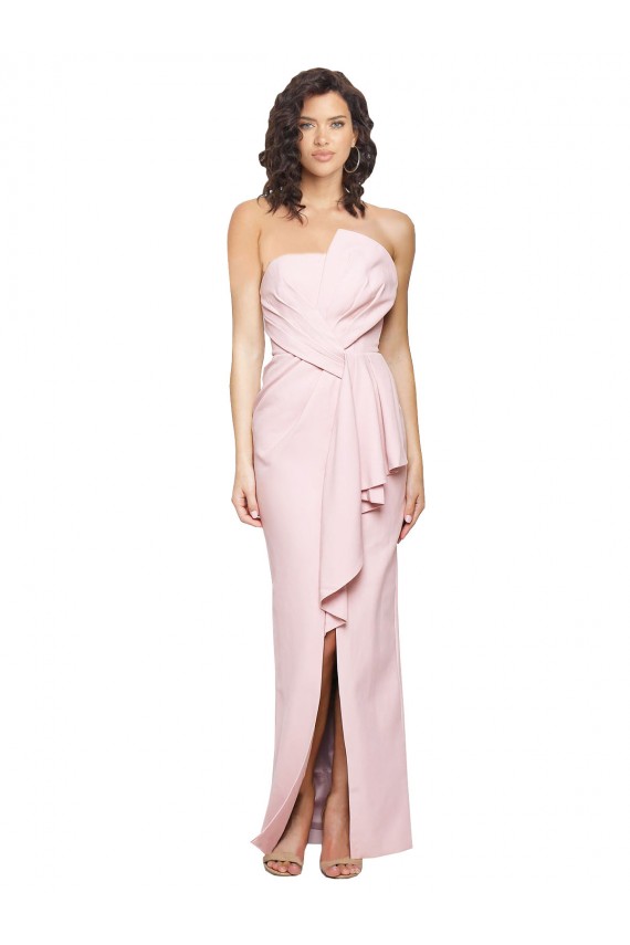 Purchase Long Sleeveless Strapless Sheath Stretch Crepe Pink Evening Dress Canada