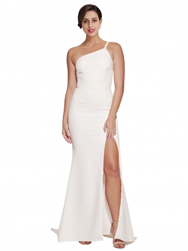 Purchase Sweep Train Sleeveless One Shoulder Sheath Stretch Crepe Semi Formal Bridal Party Dress Canada
