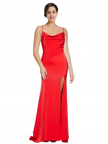 Purchase Long Sleeveless Cowl Neck Sheath Stretch Satin Evening Dress Canada