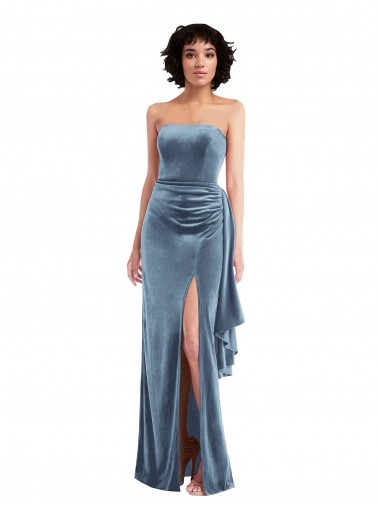 Purchase Long Sleeveless Strapless Sheath Stretch Velvet Maxi Evening Dress Canada