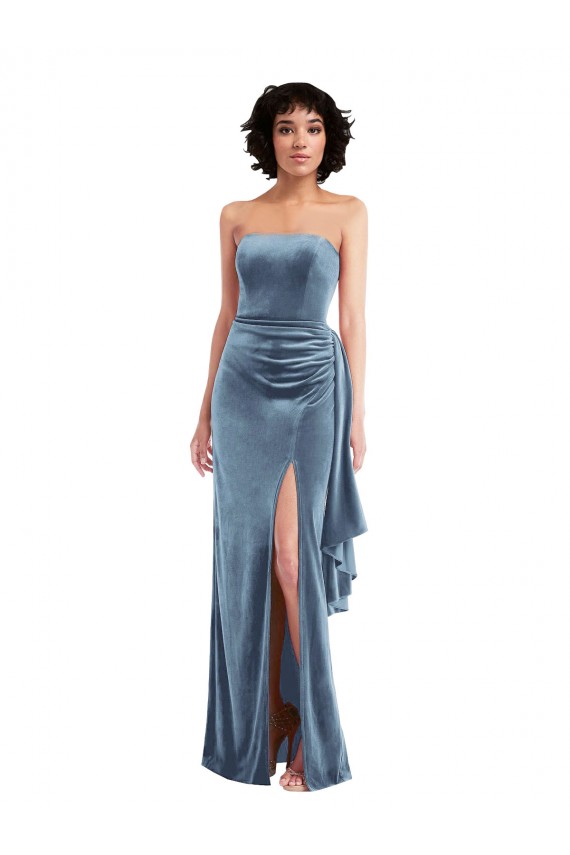 Purchase Long Sleeveless Strapless Sheath Stretch Velvet Maxi Evening Dress Canada