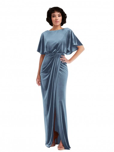 Purchase Long Flutter Sleeves Sheath Stretch Velvet Maxi Evening Dress Canada