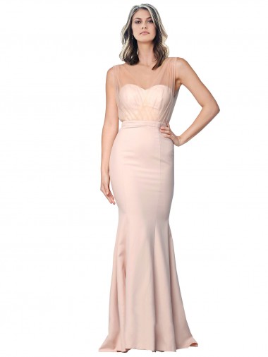 Purchase Long Sleeveless Sweetheart Sheath Stretch Crepe & Tulle Nude Evening Dress Canada