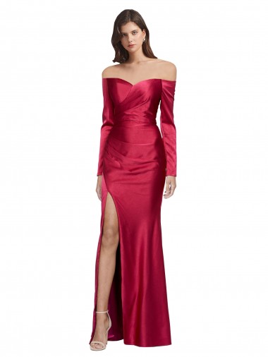 Purchase Long Long Sleeves Sweetheart Sheath Stretch Satin Evening Dress Canada
