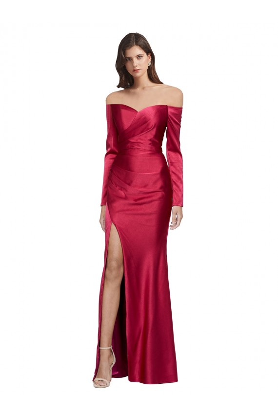 Purchase Long Long Sleeves Sweetheart Sheath Stretch Satin Evening Dress Canada