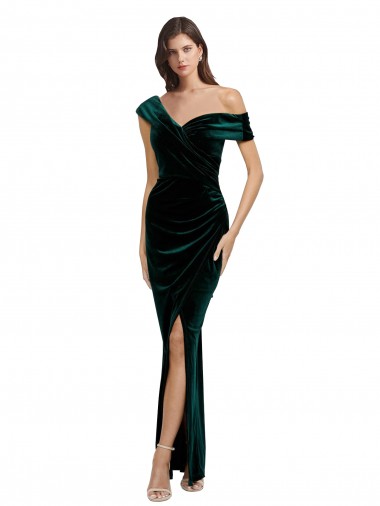 Purchase Long Sleeveless Off the Shoulder Sheath Stretch Velvet Evening Dress Canada