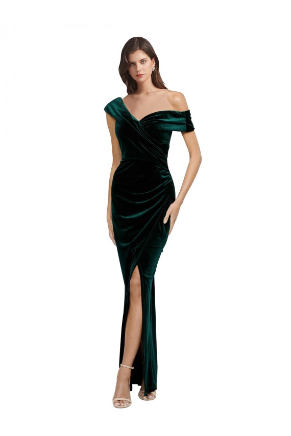 Purchase Long Sleeveless Off the Shoulder Sheath Stretch Velvet Evening Dress Canada