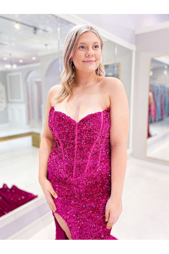 Purchase Sweep Train Sleeveless Sweetheart Velvet Sequin Evening Dress Canada