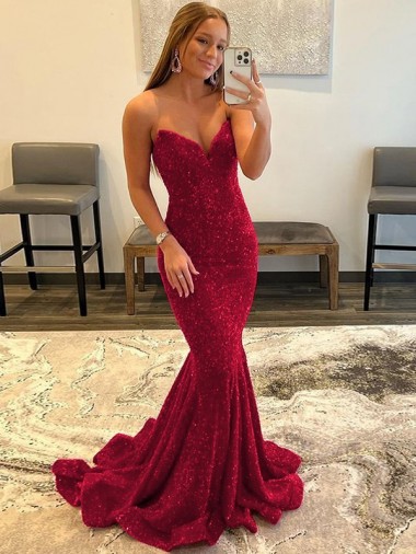 Purchase Sweep Train Sleeveless Sweetheart Sheath Velvet Sequin Evening Dress Canada