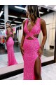 Purchase Long Sweep Train Sleeveless V-Neck Sheath Velvet Sequin Evening Party Dress Canada