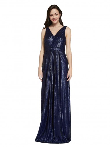Purchase Long Sleeveless V-Neck Sheath Sequin V-Back Evening Dress Canada