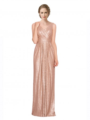 Purchase Long Sleeveless V-Neck Sheath Sequin Evening Dress Canada