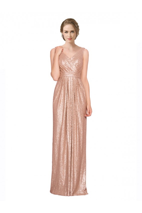 Purchase Long Sleeveless V-Neck Sheath Sequin Evening Dress Canada