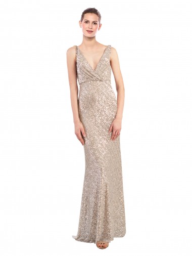 Purchase Long Sleeveless V-Neck Sheath Sparkling Sequin Evening Dress Canada