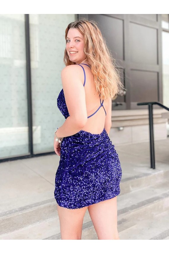 Purchase Short Sleeveless V-Neck Sheath Velvet Sequin Homecoming Evening Dress Canada