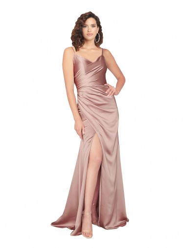 Purchase Long Sleeveless V-Neck Sheath Silky Satin Evening Dress Canada