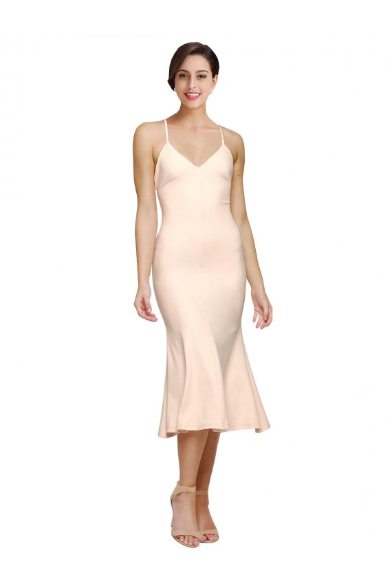 Purchase Midi Length Sleeveless V-Neck Sheath Stretch Crepe Evening Dress Canada