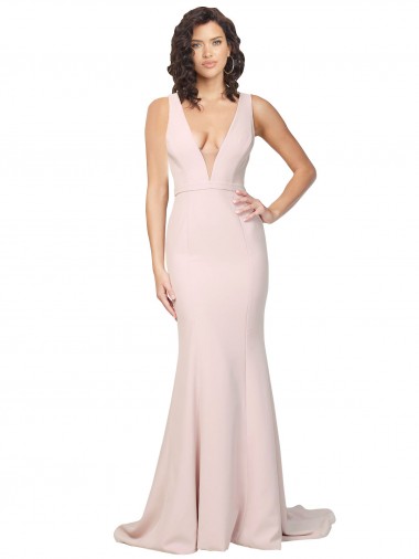 Purchase Sweep Train Sleeveless V-Neck Sheath Stretch Crepe Sexy Evening Dress Canada