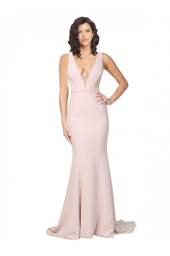 Purchase Sweep Train Sleeveless V-Neck Sheath Stretch Crepe Sexy Evening Dress Canada