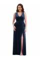 Purchase Long Sleeveless V-Neck Sheath Stretch Velvet Dark Navy Maxi Evening Dress Canada