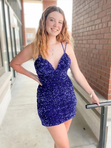 Purchase Short Sleeveless V-Neck Sheath Velvet Sequin Homecoming Evening Dress Canada