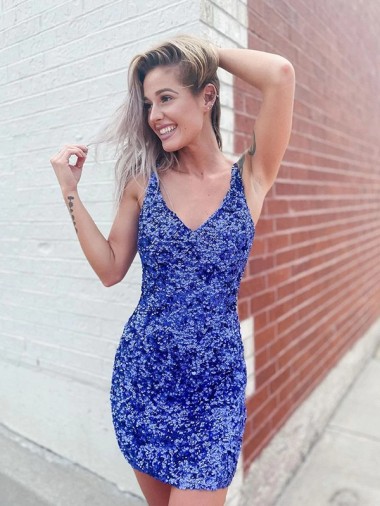 Purchase Sleeveless V-Neck Sheath Velvet Sequin Short Evening Dresses Canada