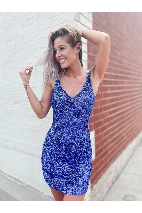 Purchase Sleeveless V-Neck Sheath Velvet Sequin Short Evening Dresses Canada