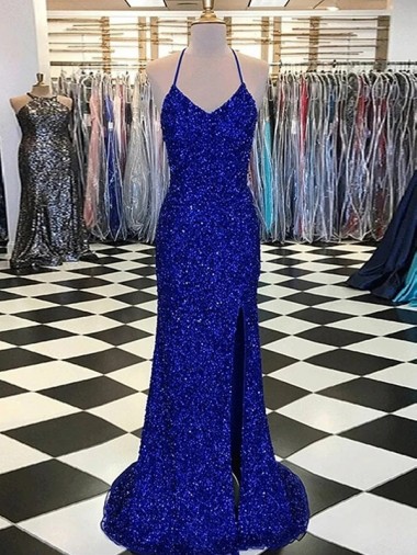 Purchase Sweep Train Sleeveless V-Neck Sheath Velvet Sequin Evening Dress Canada